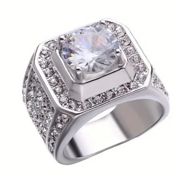 Classic Men's Silver Diamond Pavé Ring Sz 11